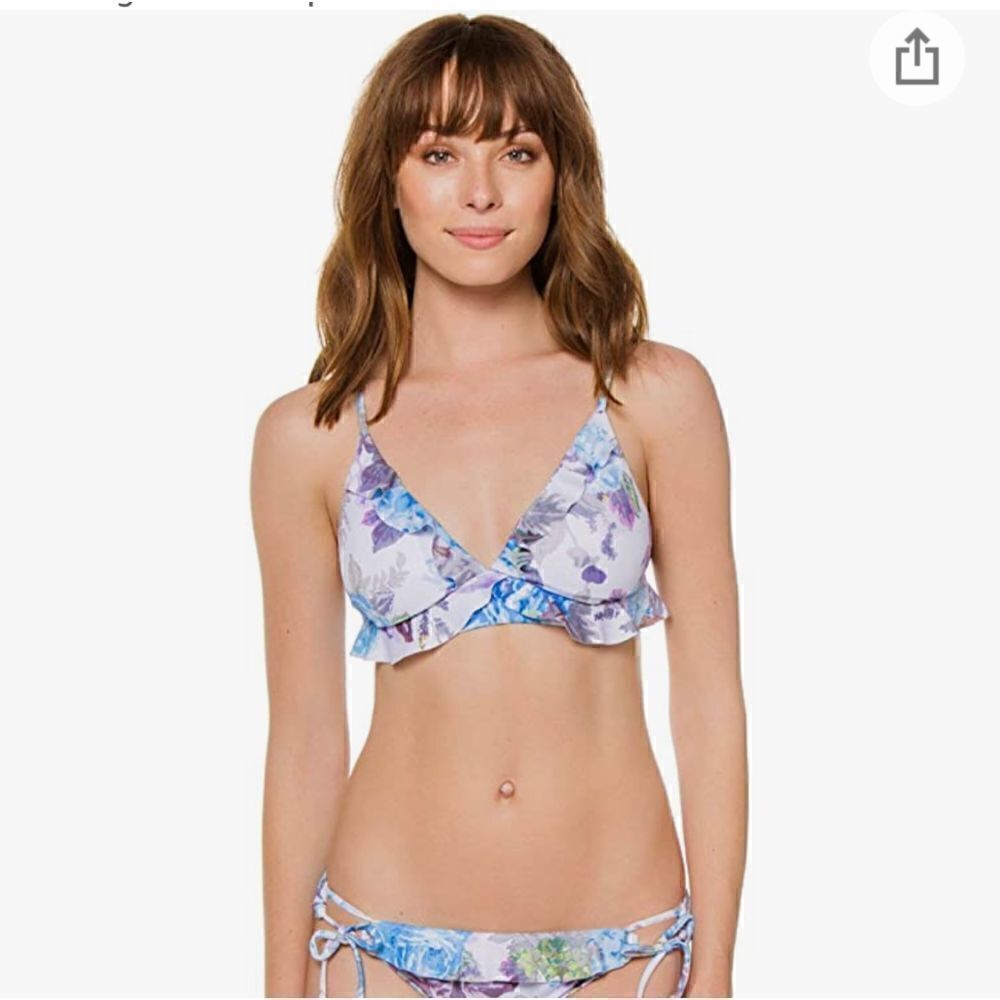 Becca by Rebecca Virtue Vintage Floral Banded Triangle Bikini Top Size D NWOT